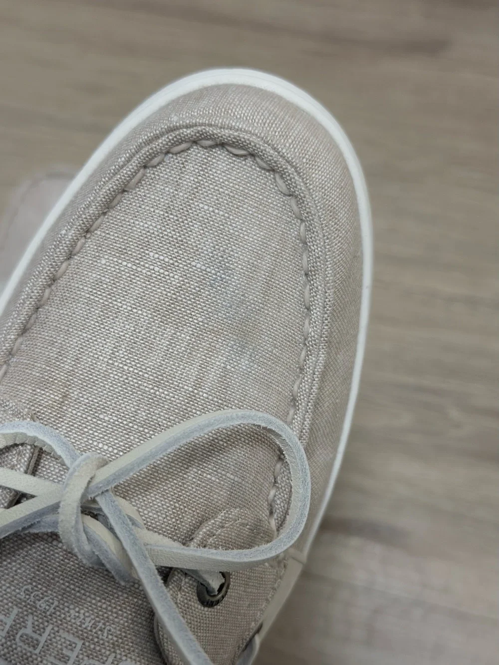 Sperry topside woman Light Beige Canvas Boat Shoes with White Laces